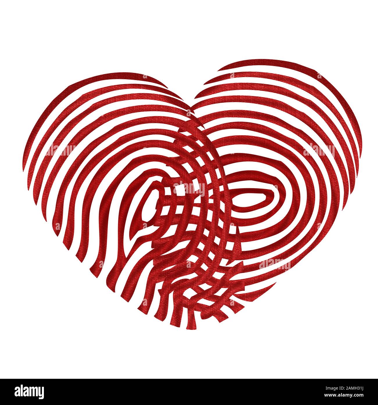Icona impronta digitale rossa a forma di cuore Foto Stock