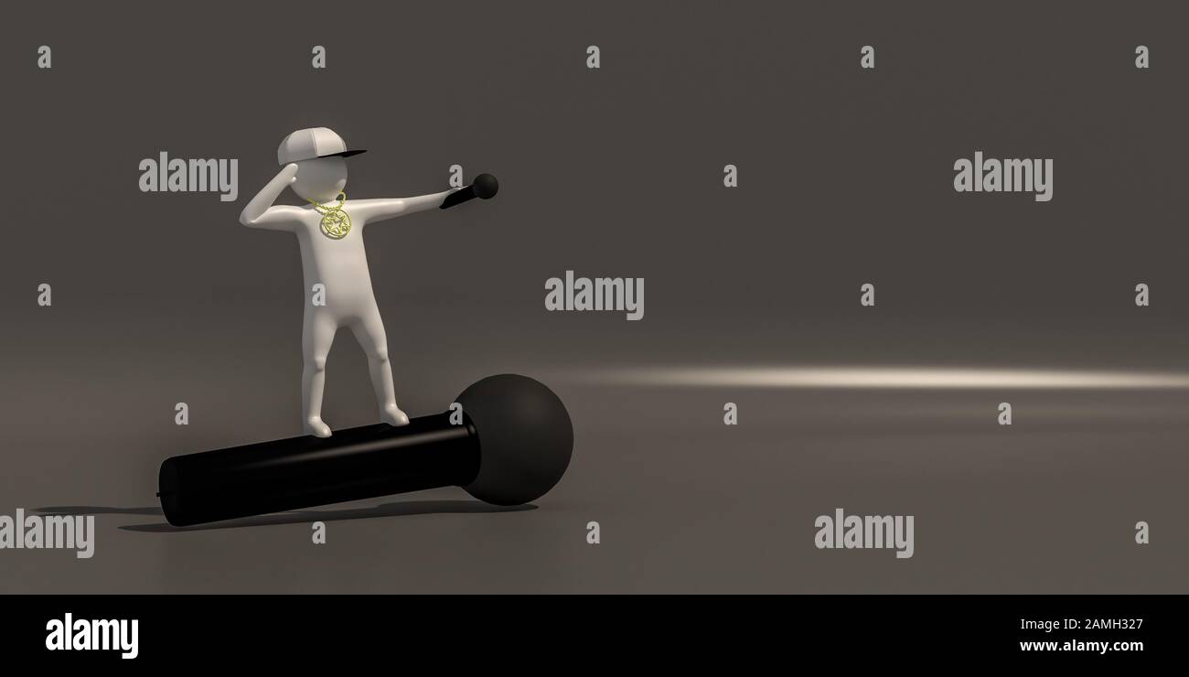 3D illustratore gruppo di musicisti di carriera su sfondo grigio, rendering 3d del lettore musicale. Include un percorso di selezione. Foto Stock