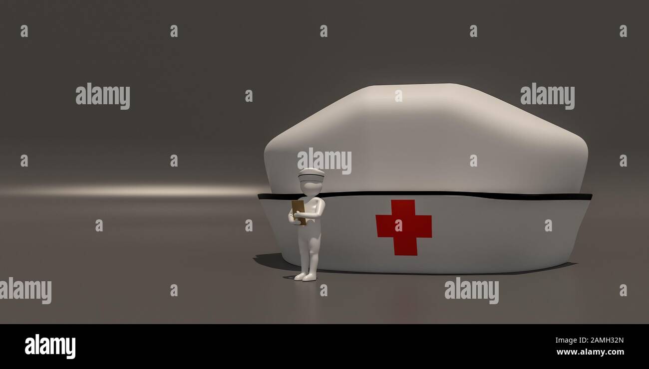 3D illustratore di simboli di carriera su sfondo grigio, 3d rendering del Nurse. Foto Stock