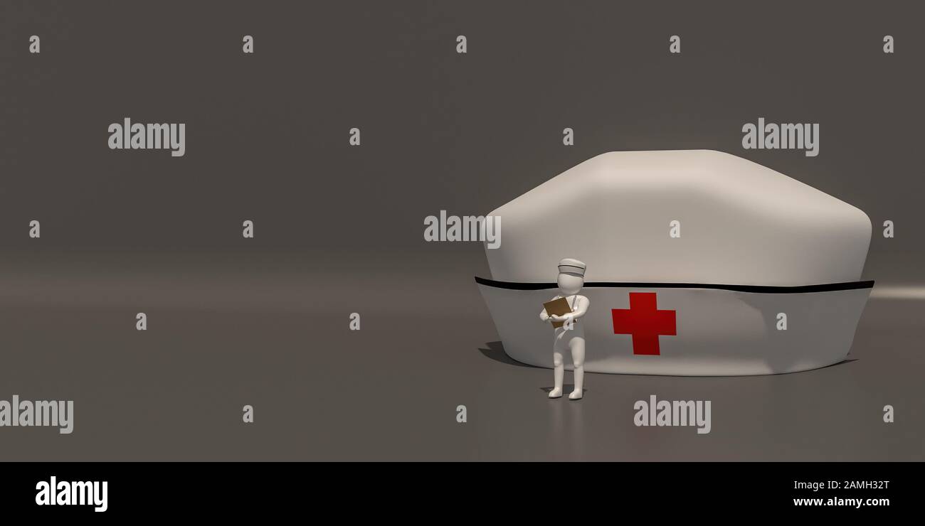 3D illustratore di simboli di carriera su sfondo grigio, 3d rendering del Nurse. Foto Stock