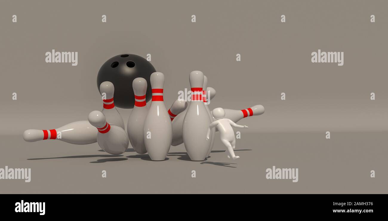 Illustratore 3D, rendering 3d, simbolo del Bowling. Foto Stock