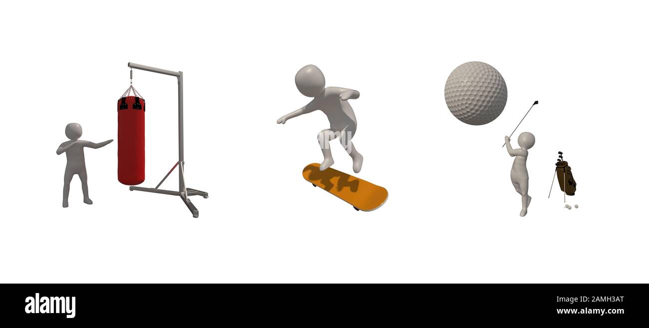 3d illustratore simbolo sportivo su sfondo bianco, 3d rendering dello sport di gioco. Include il percorso di selezione. Foto Stock