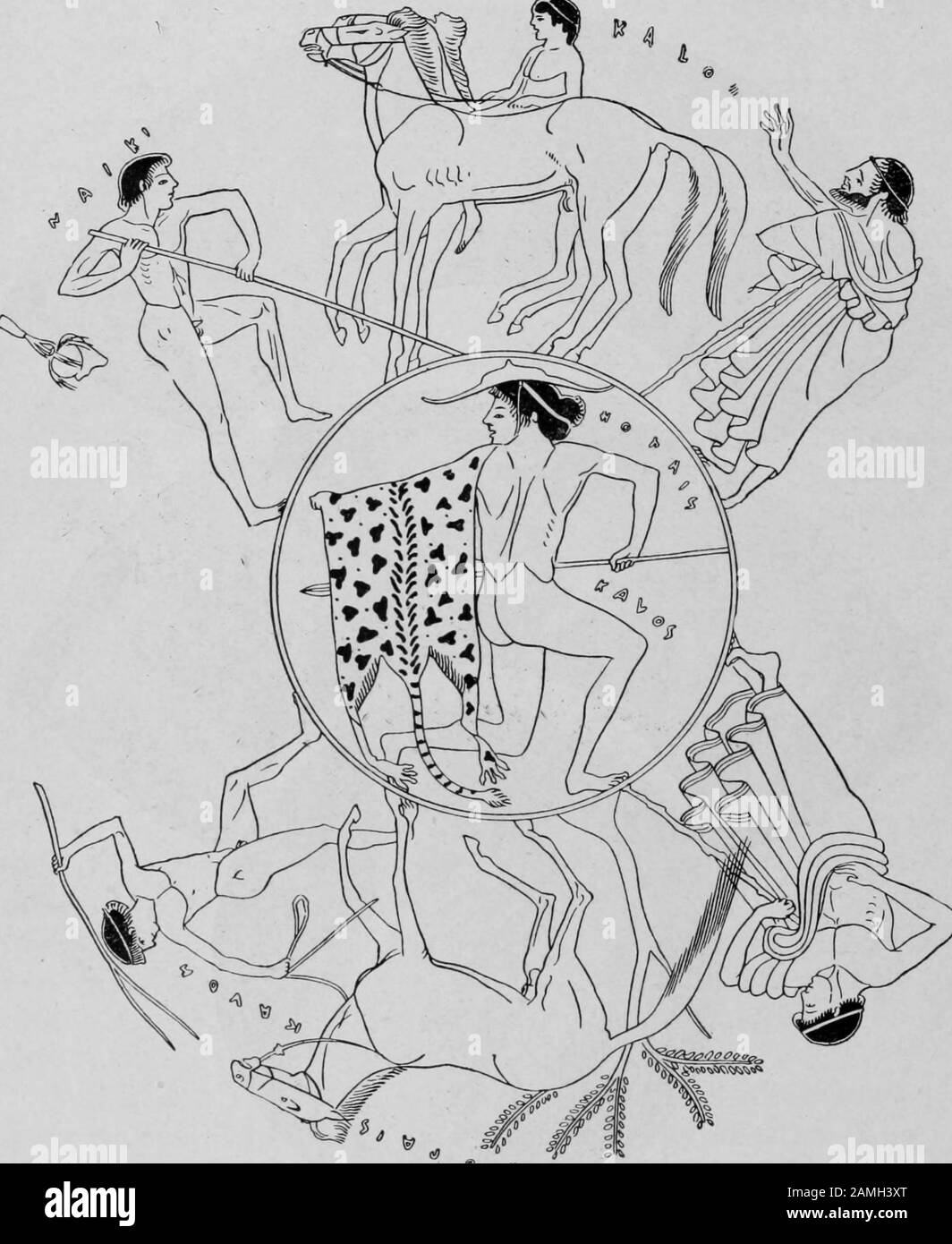 Illustrazione di giovani atleti impegnati in varie attività sportive, dal libro 'Greek Athletic Sports and Festivals' dell'autore Norman E. Gardiner, pubblicato da Macmillan Co, 1910. Archivio Internet Gratuito. () Foto Stock