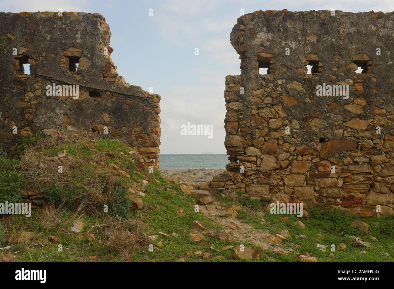 Le pareti di resti di un antico fortilizio in Spagna. Foto Stock