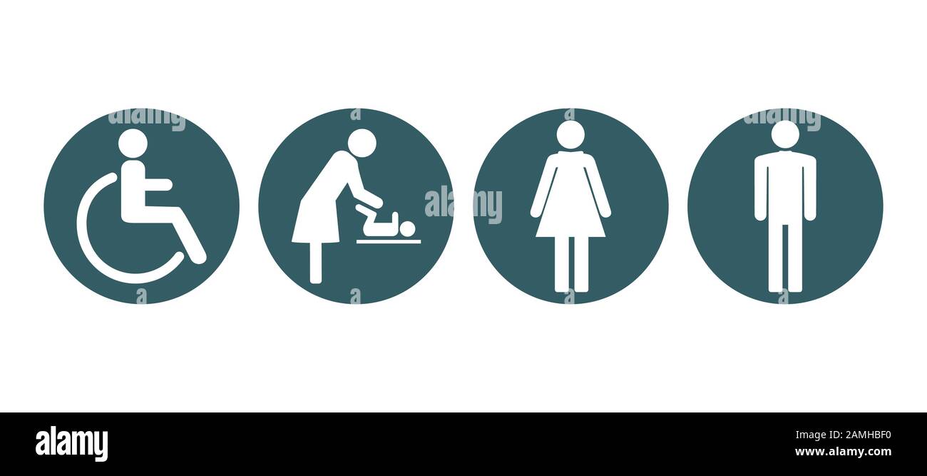 Simboli WC, simbolo wc, set di icone. Illustrazione vettoriale, design piatto Illustrazione Vettoriale
