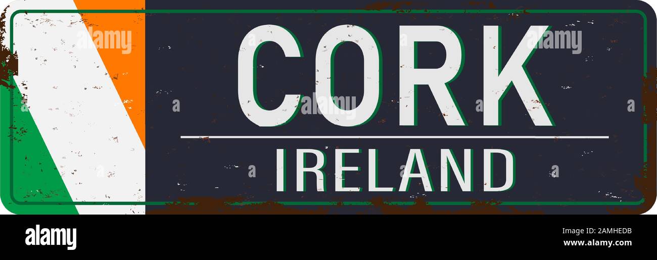 Cork Irlanda vecchia strada in metallo arrugginito su sfondo bianco Illustrazione Vettoriale