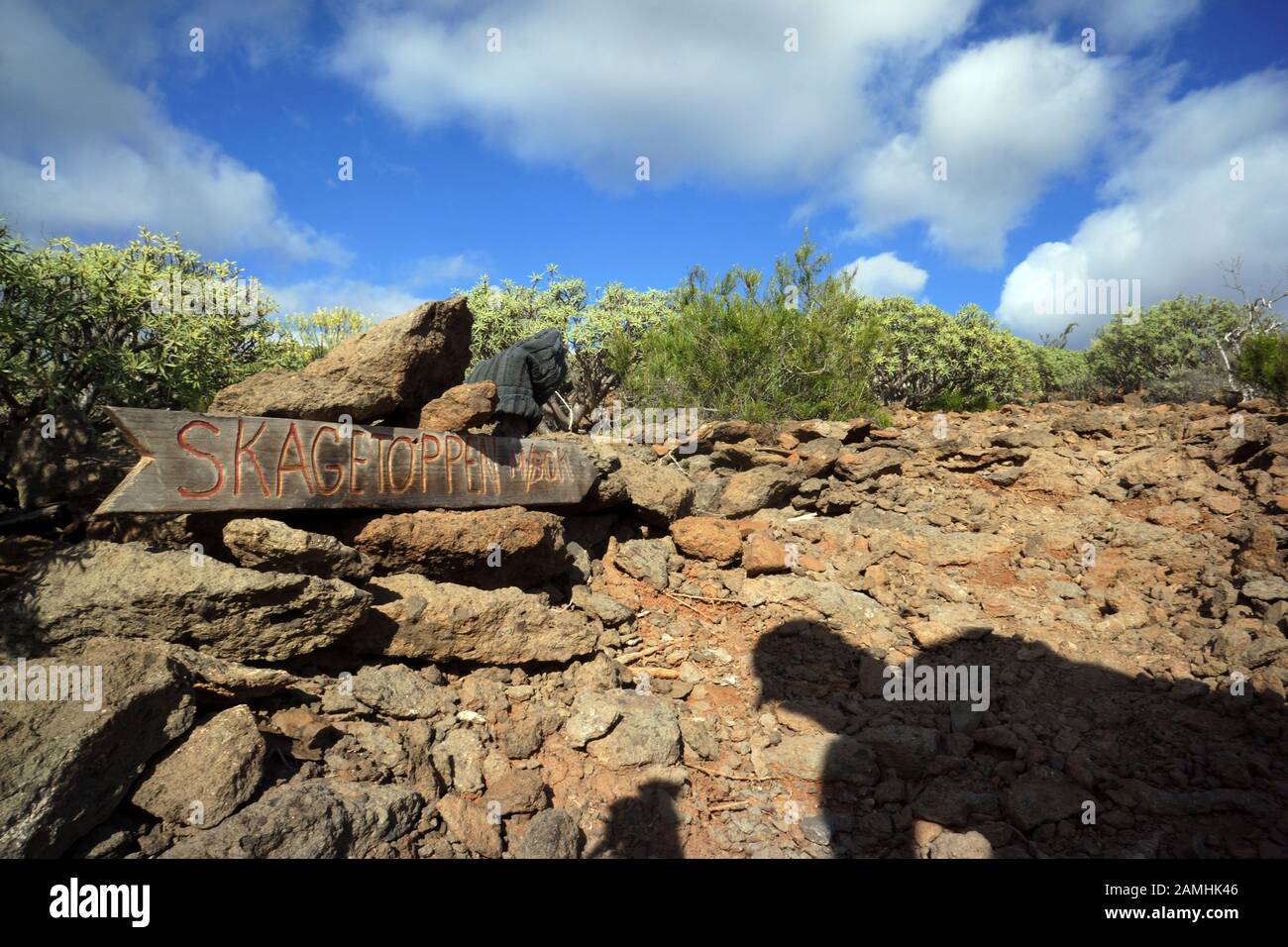Hinweisschild bei einem GEO cache auf der Lomo de Tabaibales, Puerto de Mogan, Gran Canaria, Spanien Foto Stock
