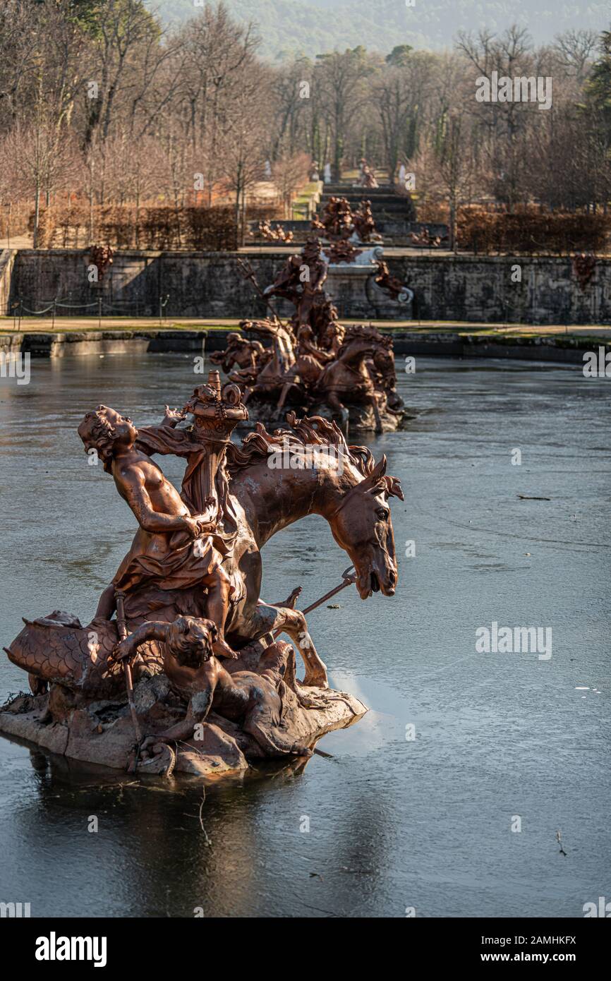 Royal Palace Gardens di La Granja de San Ildefonso, Segovia, Spagna Foto Stock