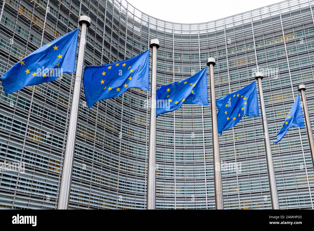 Unione Europea bandiere nel quartiere europeo di Bruxelles (Belgio) Foto Stock