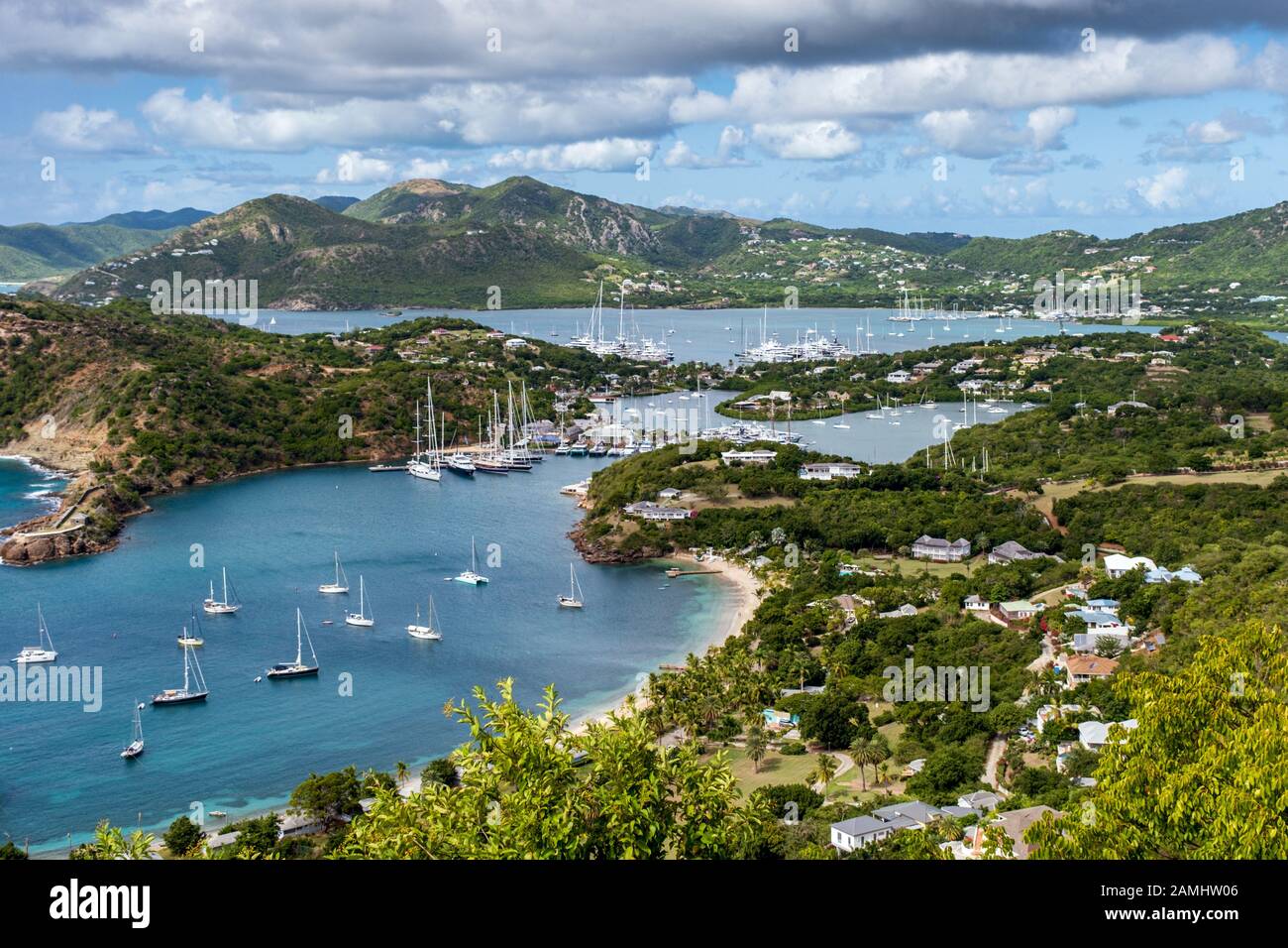 Vista Del Porto Inglese, Freeman'S Bay, Nelson'S Dockyard Da Shirley Heights, Antigua, West Indies, Caraibi Foto Stock
