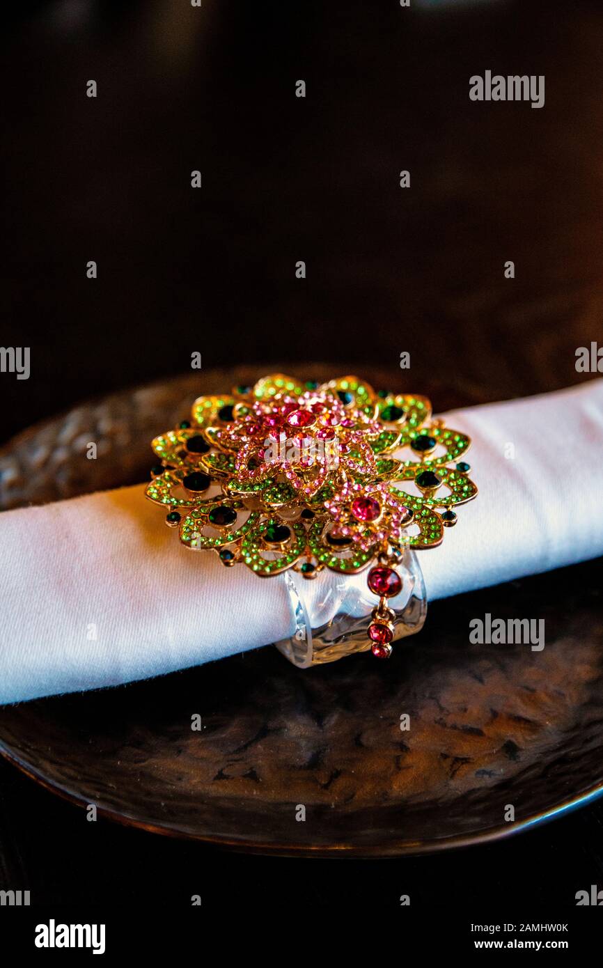 Tovagliolo un piatto a Ivy Asia, Londra, Regno Unito Foto Stock