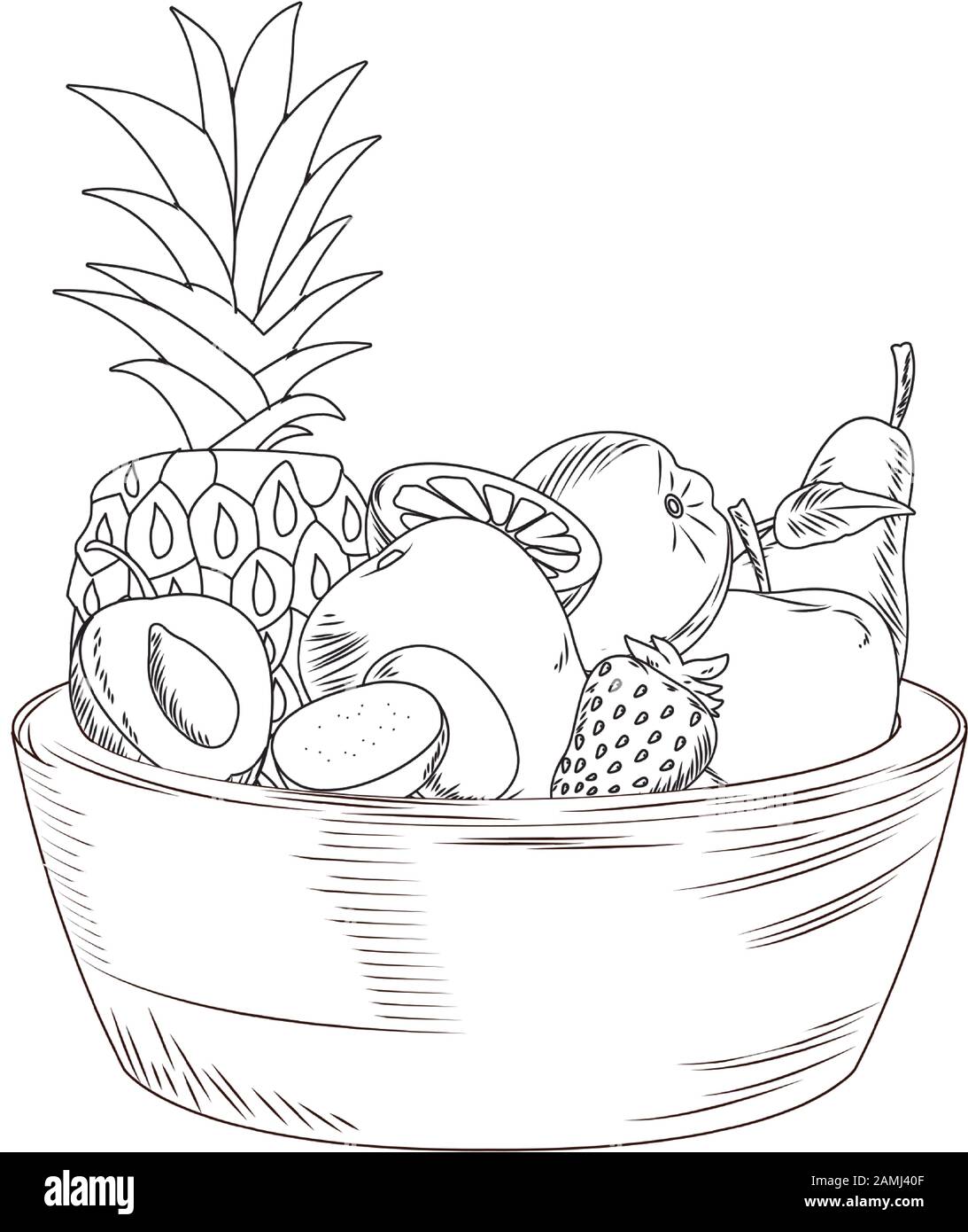 ciotola con l'icona di frutta tropicale, disegno di schizzo Immagine e  Vettoriale - Alamy