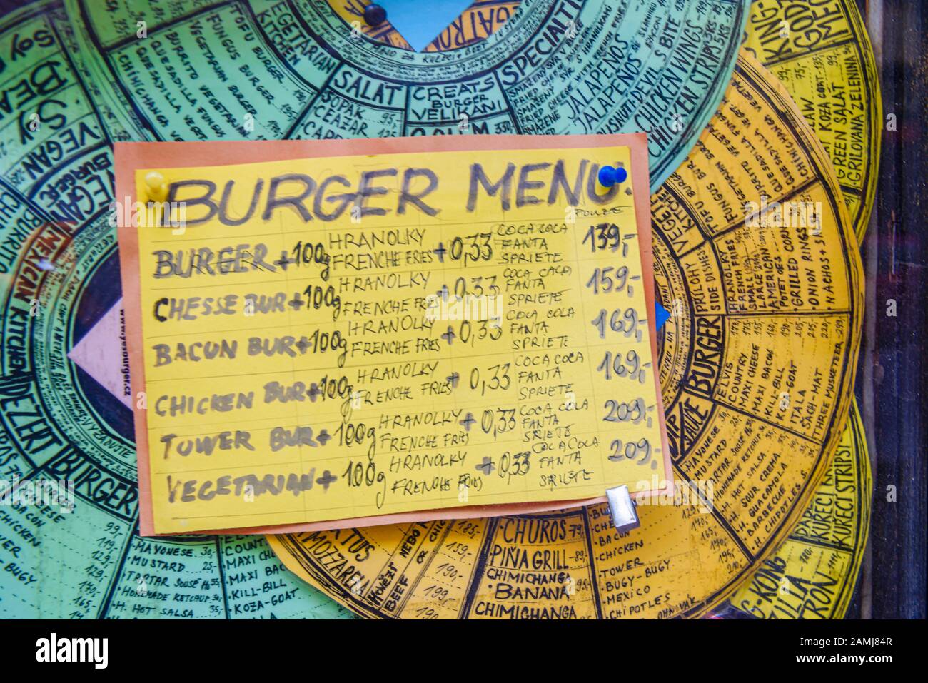 Menu Burger, Praga, Repubblica Ceca Foto Stock