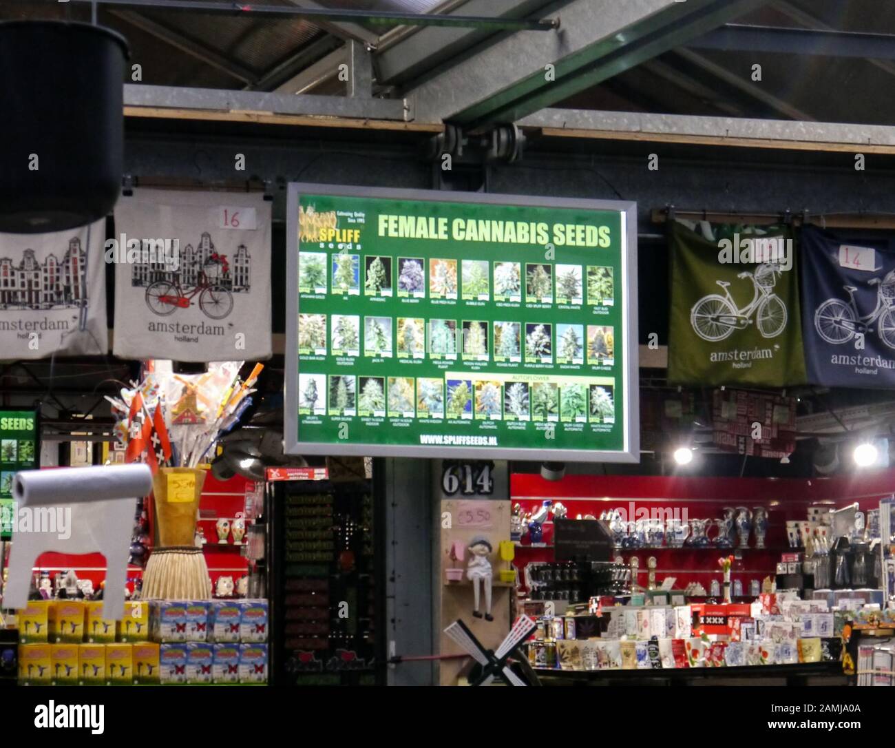 Semi di marijuana in vendita in un negozio ad Amsterdam, Paesi Bassi Foto Stock