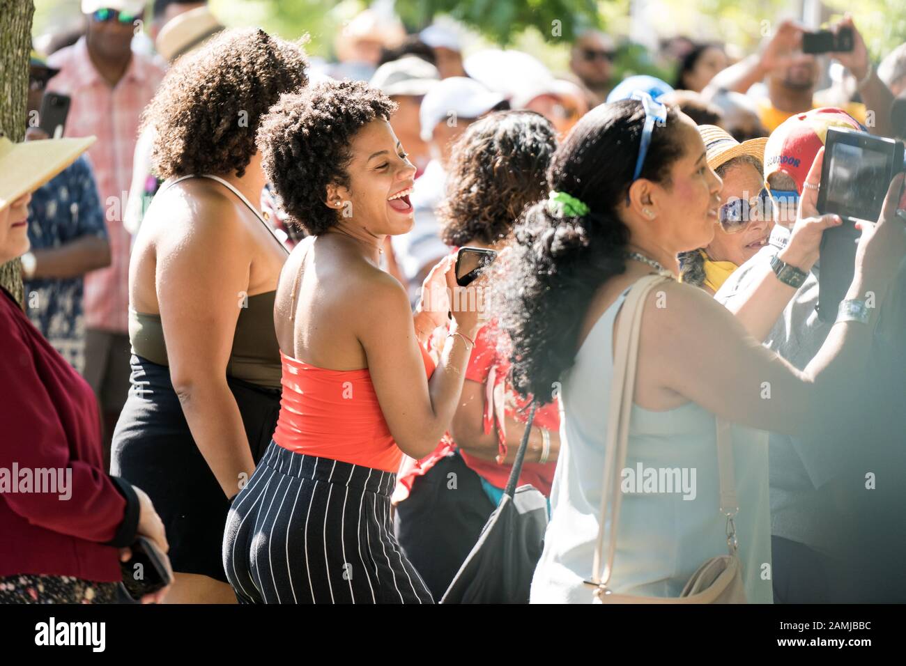 Persone che danzano e che si godono il concerto all'aperto Foto Stock