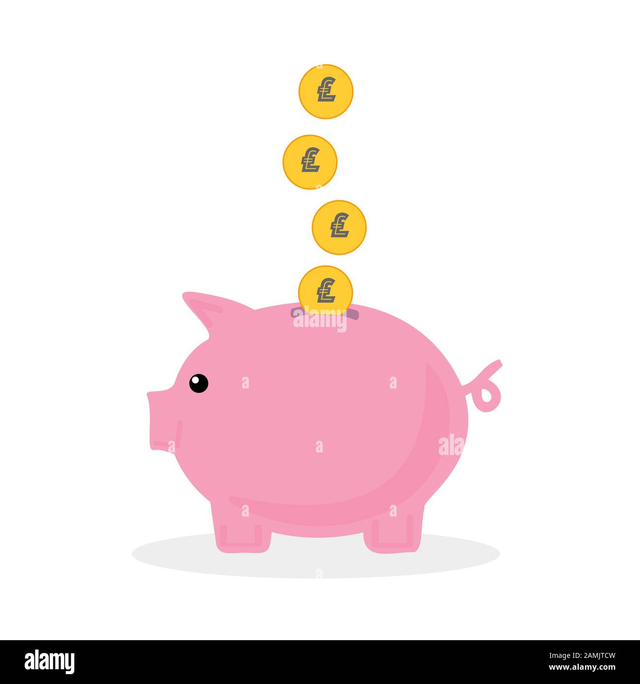Pink Piggy Bank Vector con monete in calo, concetto di risparmio Foto Stock