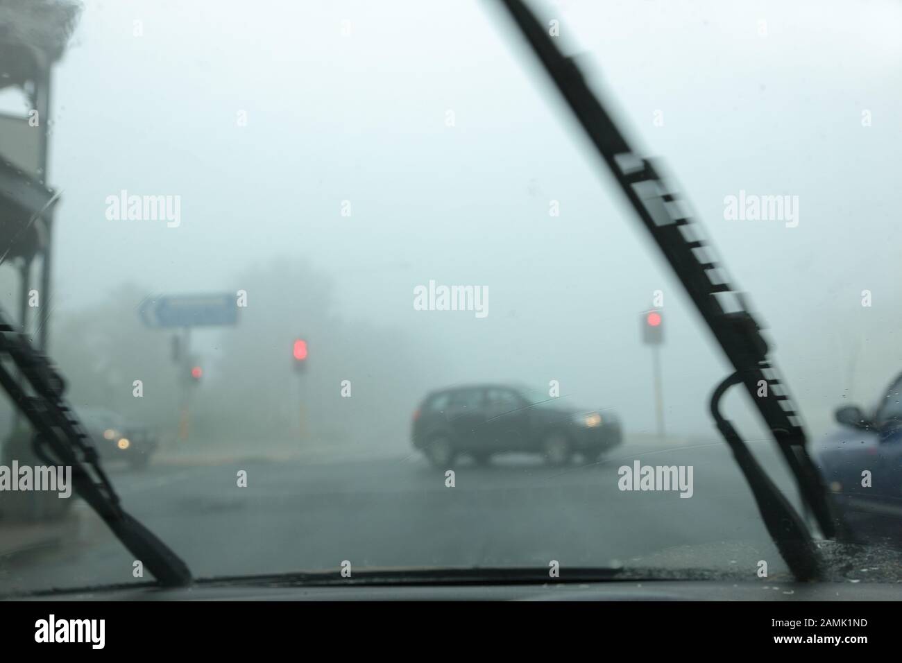 Punto di driver di Vista, guidando la nebbia Foto Stock