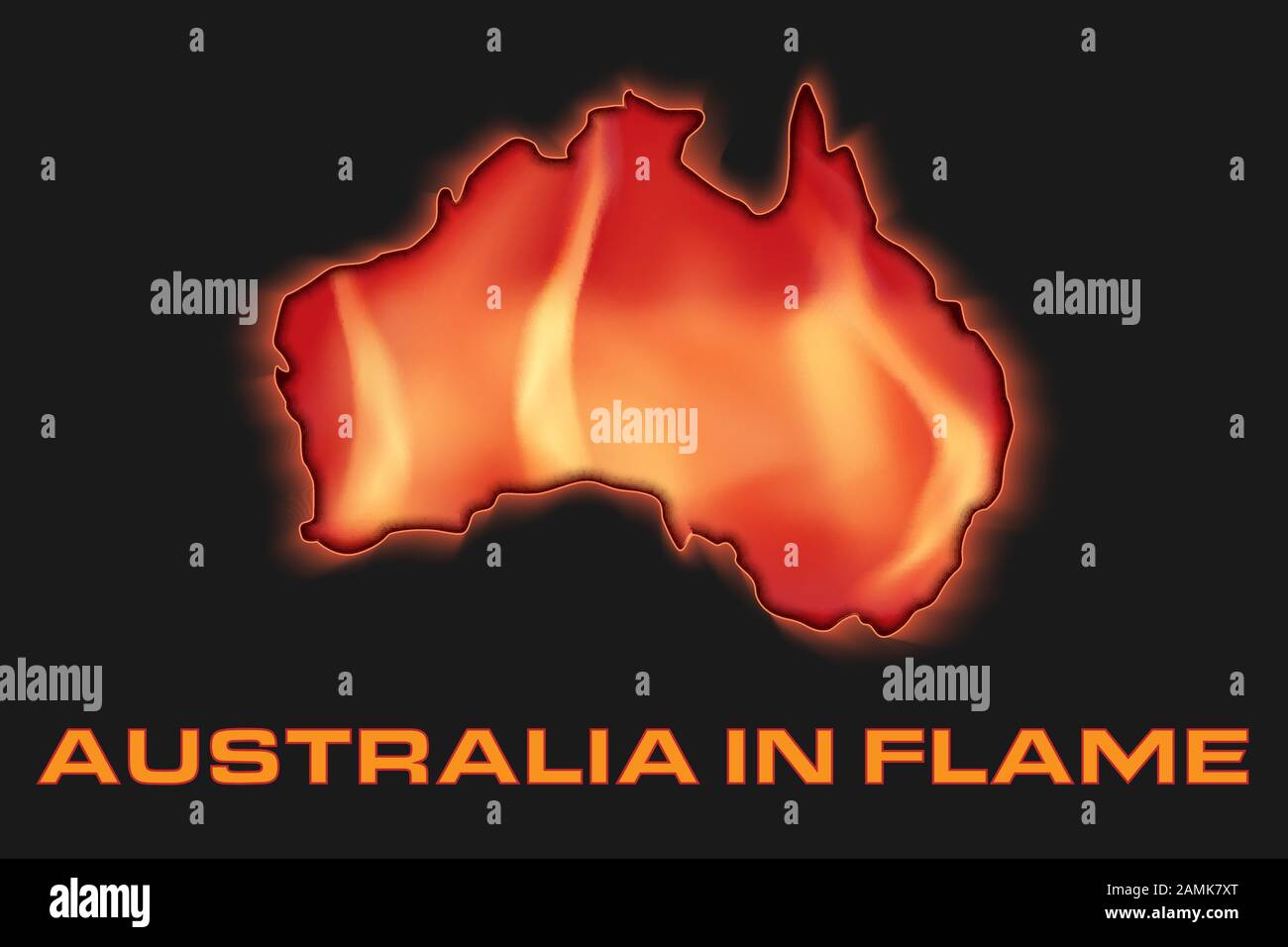 Il continente australiano è in fiamme. Illustrazione Vettoriale