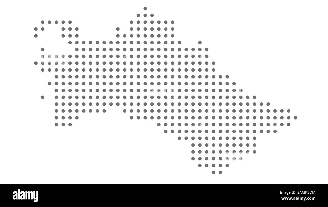 Mappa Turkmenistan punteggiata, punto grigio su sfondo bianco. Illustrazione vettoriale per disegno di fotoricettore o opuscoli di carta da parati poster di metraggio banner di brochure. Illustrazione Vettoriale
