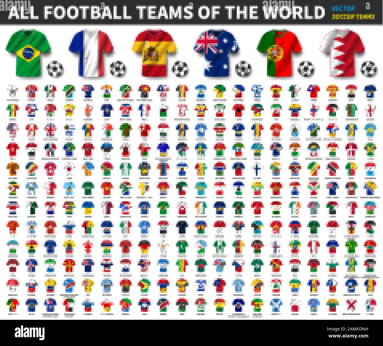 Tutte le bandiere nazionali del mondo . Nazionale di maglia ondeggiante squadre  di calcio con bandiera di paese modello . Vettore Immagine e Vettoriale -  Alamy