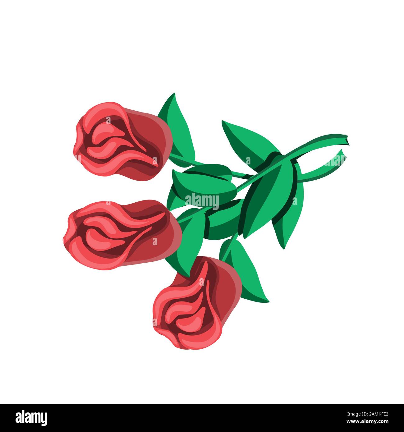 Bouquet di tre rose icona elemento di design su uno sfondo bianco isolato. Immagine vettoriale Illustrazione Vettoriale