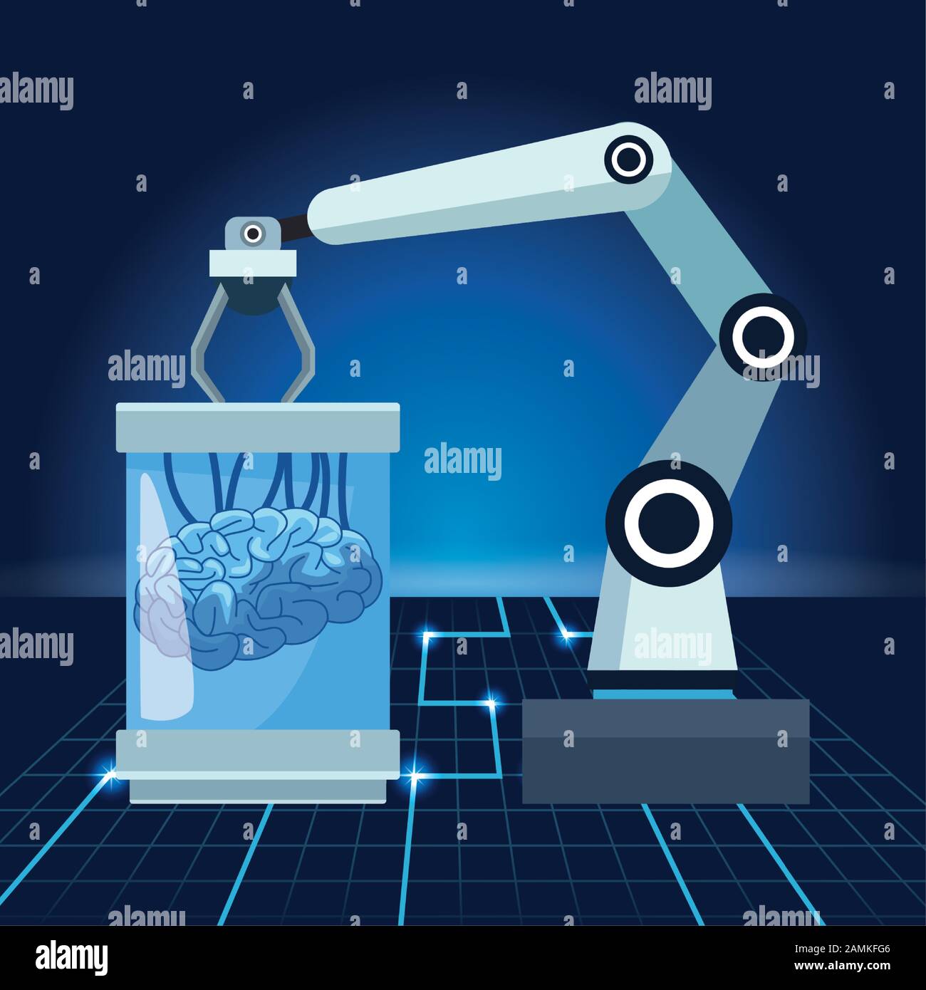 tecnologia di intelligenza artificiale braccio robotico con scienza del cervello umano futuristico Illustrazione Vettoriale
