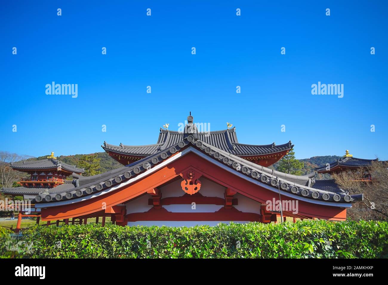 La famosa Phoenix Hall o Hoodo Hall nel tempio di Byodoin (Byodo-in) a Uji City, Kyoto, Giappone. Foto Stock
