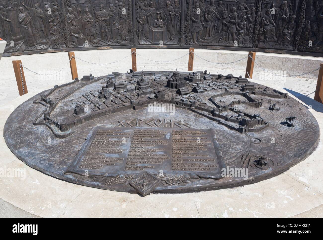 Sevastopol, Crimea, Russia - 26 luglio 2019: Piano di rilievo di Chersonesus all'ingresso della Riserva-Museo storico e archeologico statale di T. Foto Stock