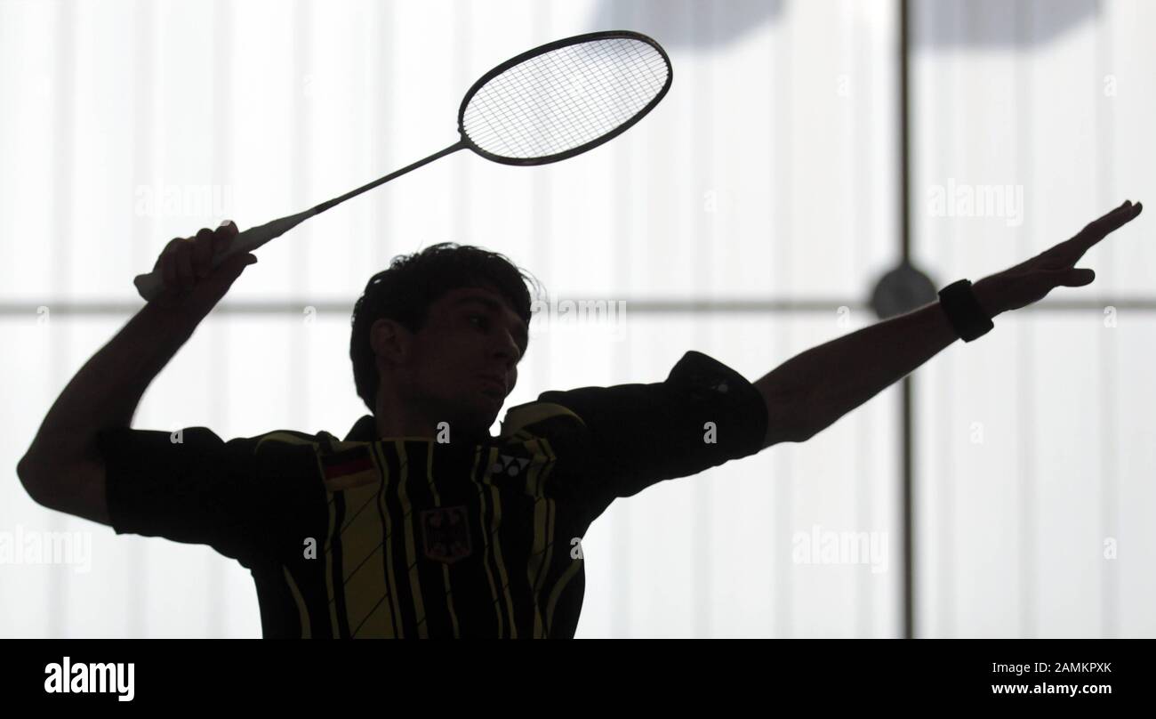 Giocatore nazionale di badminton Oliver Roth di ESV Eichenau, registrato presso il centro sportivo di Martininsried. [traduzione automatizzata] Foto Stock