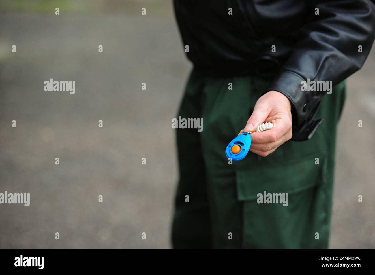 Addestramento del cane sulla zona del relè del cane della polizia a Angerlohstraße 111: Con un click gli animali sono condizionati. [traduzione automatizzata] Foto Stock