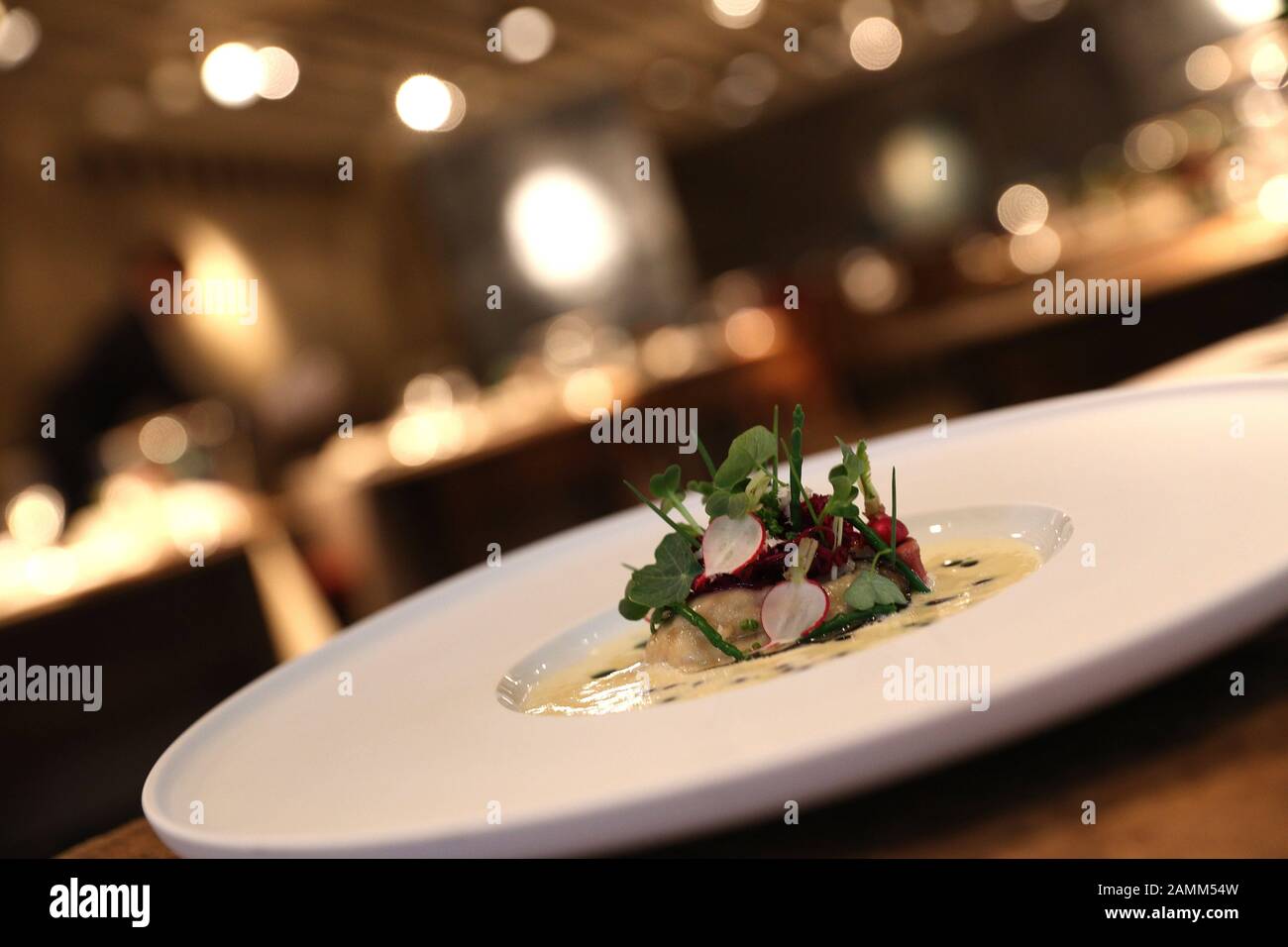 Cena al ristorante 'Atelier' dell'Hotel Bayerischer Hof di Monaco. [traduzione automatizzata] Foto Stock
