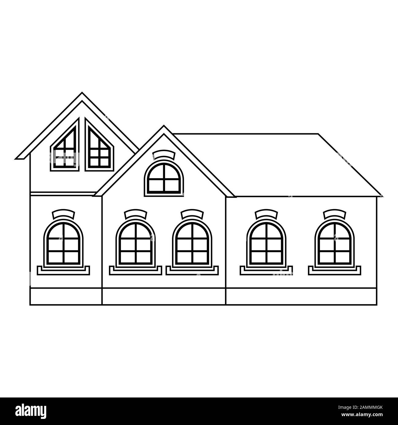 Piccole case della città. Disegno di contorno Illustrazione Vettoriale