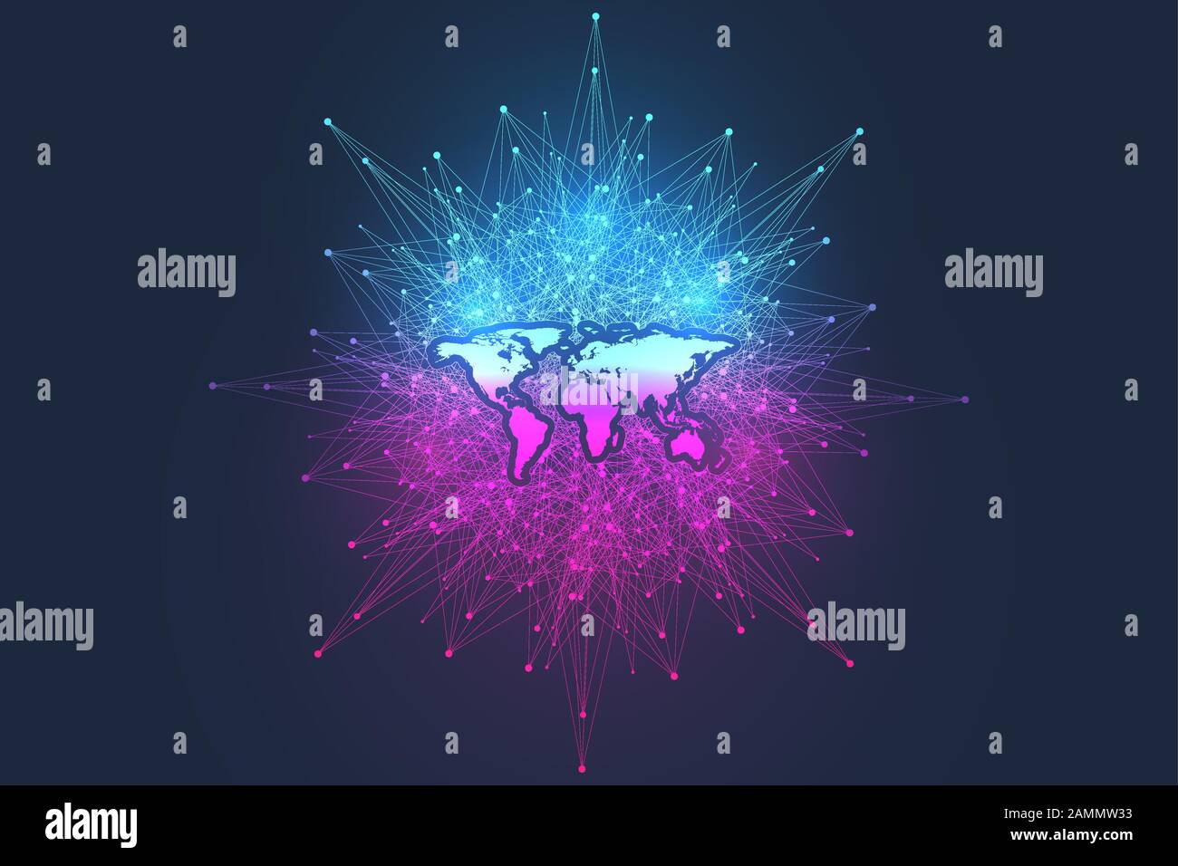 Rete globale di connessione. Mappa mondo punto il concetto di composizione del business globale. Digital abstract sfondo con linee collegate e punti. Vettore Illustrazione Vettoriale