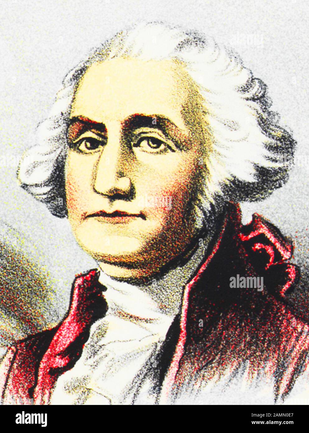 Ritratto d'epoca di George Washington (1732 - 1799) – Comandante dell'esercito continentale nella guerra rivoluzionaria americana / Guerra d'indipendenza (1775 - 1783) e il primo presidente degli Stati Uniti (1789 - 1797). Dettaglio da una stampa del 1884 circa del Continental Publishing Co di Chicago. Foto Stock