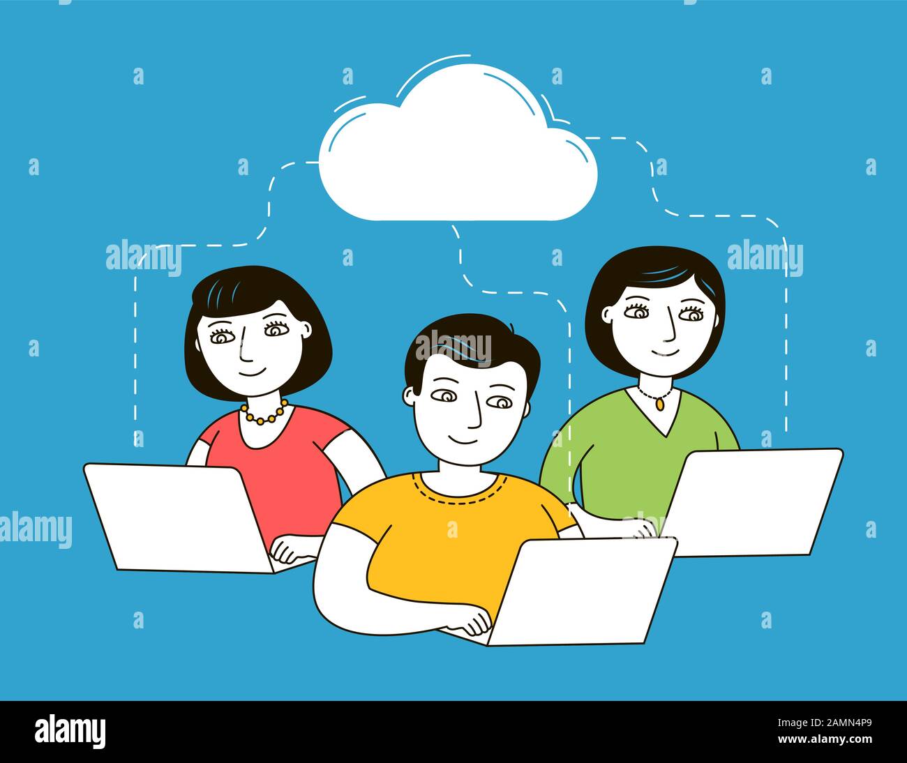 Persone che chattano su computer portatili sul social network. E-learning, vettore di formazione a distanza Illustrazione Vettoriale