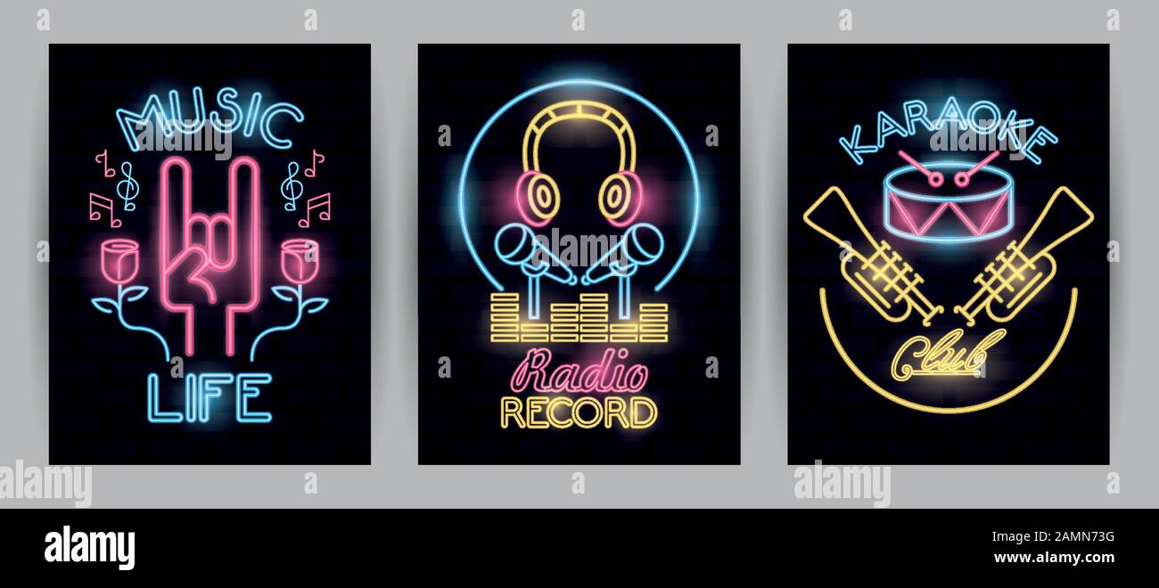 fascio di etichette luci al neon Illustrazione Vettoriale