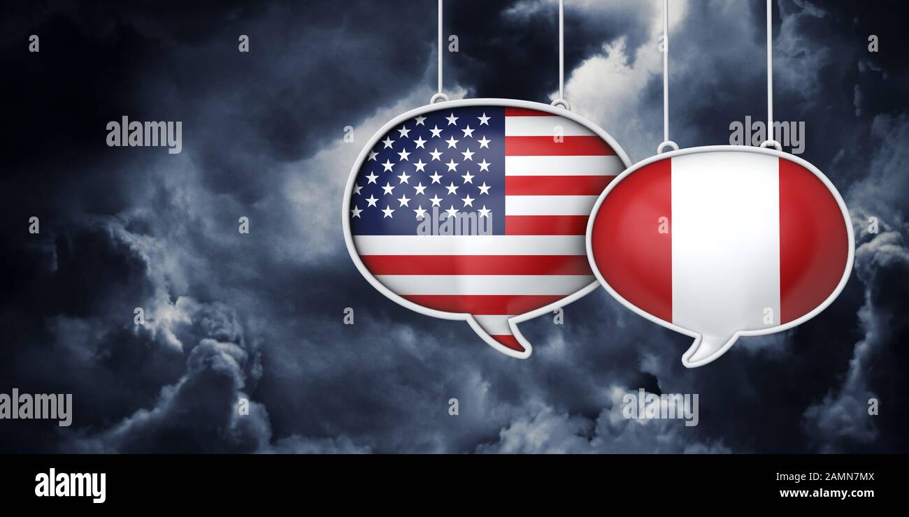 Comunicazione USA e Perù. Negoziati commerciali. 3D Rednering Foto Stock