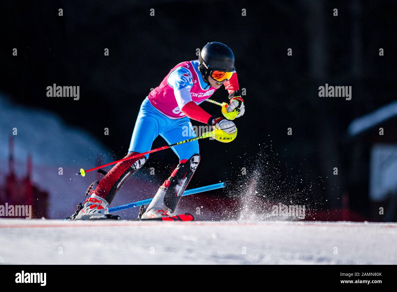 LOSANNA, SVIZZERA. 14th, gennaio 2020. KEGHIAN Joachim (LUX) compete nello sci alpino Slalom Run 1 maschile durante i Giochi Olimpici giovanili di Losanna 2020 presso il Centro Alpino Les Diablerets martedì 14 gennaio 2020. LOSANNA, SVIZZERA. Credito: Taka G Wu/Alamy Live News Foto Stock