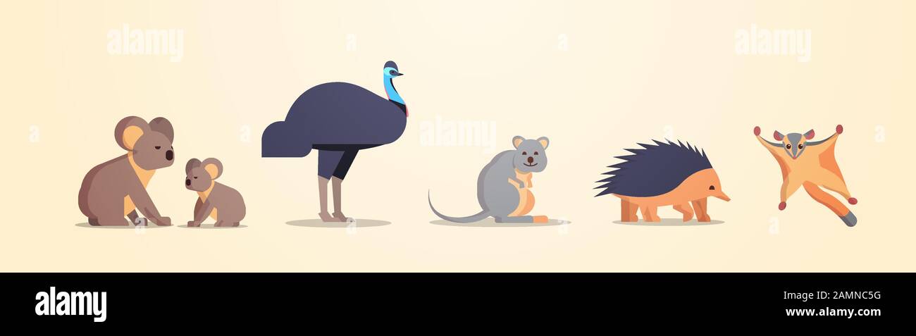 set cartone animato in via di estinzione animali selvatici australia raccolta fauna specie fauna concetto piatto orizzontale vettore illustrazione Illustrazione Vettoriale