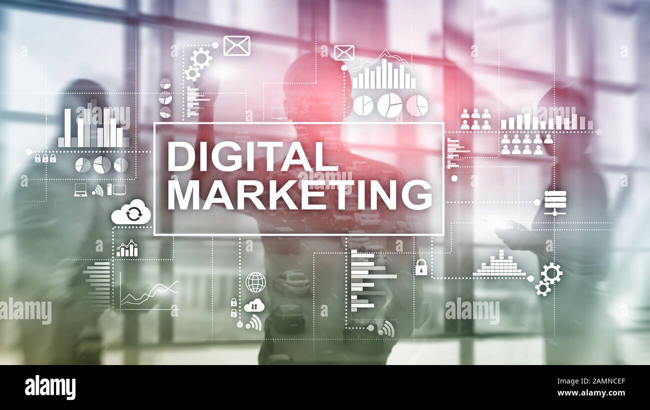 Il marketing digitale concetto su doppia esposizione sullo sfondo Foto Stock