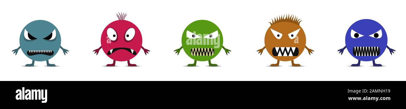 Carino monster impostato Illustrazione Vettoriale