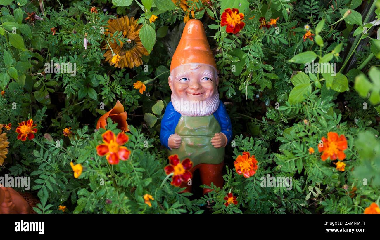 Tedesco orientale gnomo da giardino a veb ostalgia arancione shop, Prenzlauer Berg Foto Stock