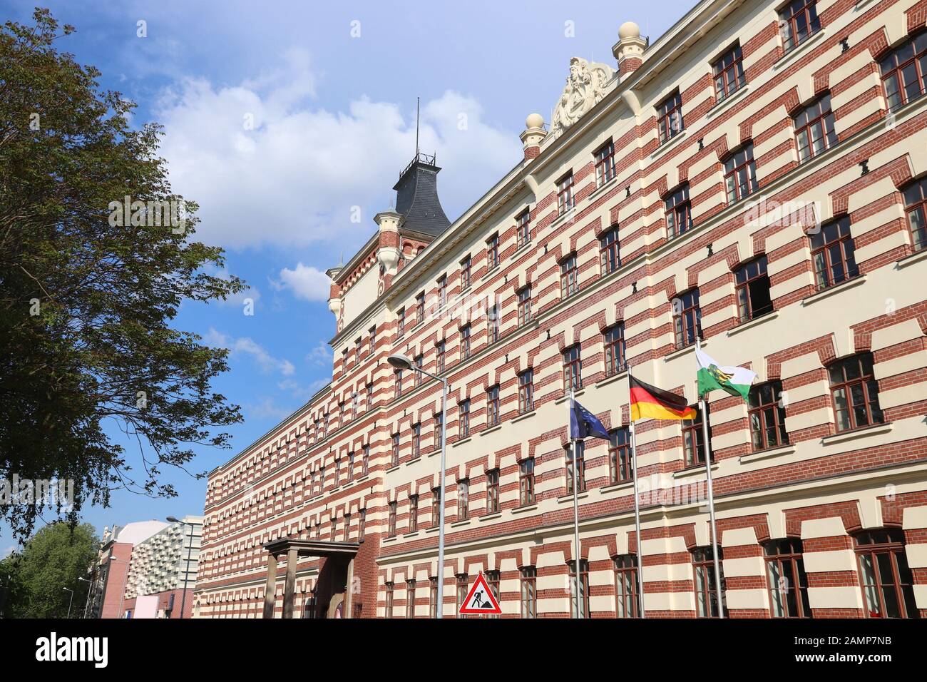 Città industriale di Lipsia in Sassonia, Germania. Plagwitz ex zona industriale - riprogettazione di mattoni architettura fabbrica. Foto Stock