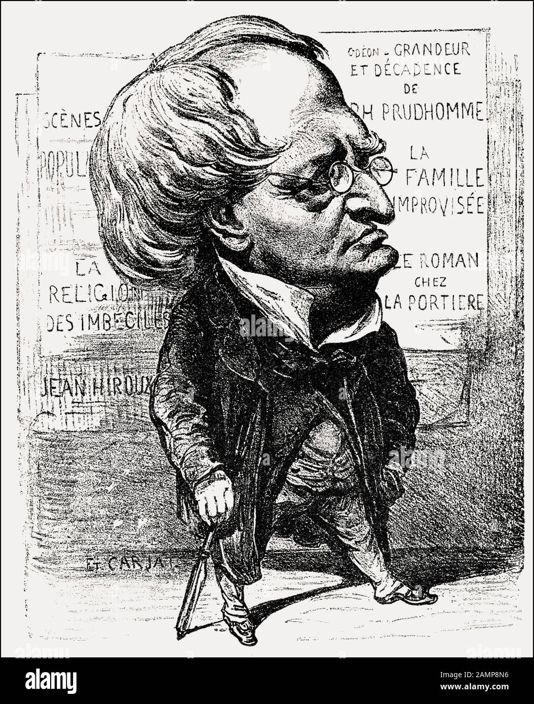 Henry-Bonaventure Monnier, 1799-1877, drammaturista francese, caricaturista e attore, caricatura di Étienne Carjat Foto Stock
