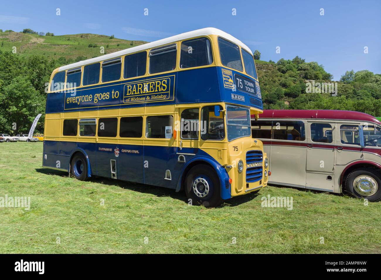 1966 vintage Leyland Titan trasporto pubblico britannico autobus a due piani in un festival dei trasporti a Glyndyfrdwy North Wales Foto Stock