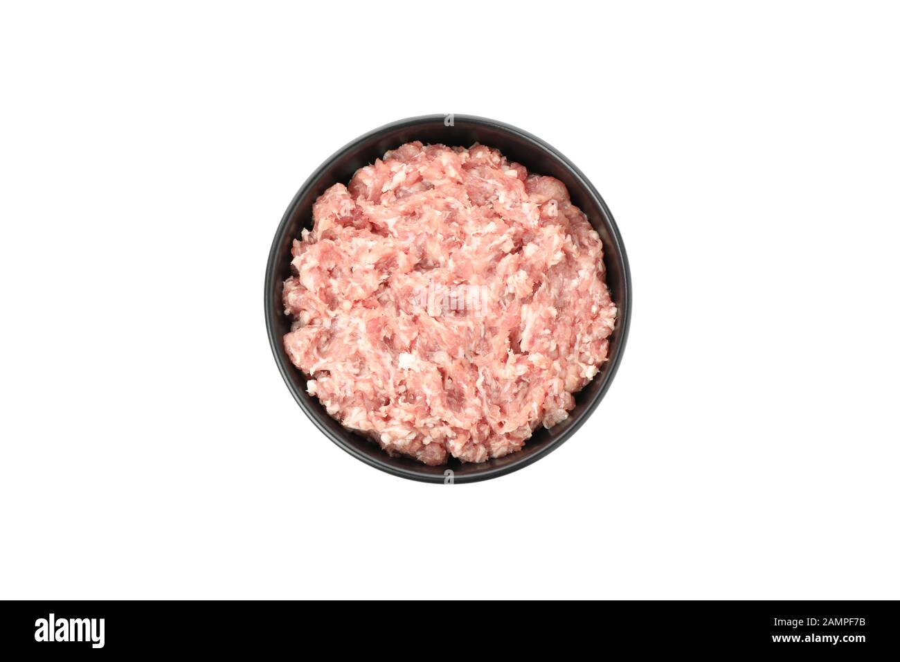 Ciotola con carne macinata isolata su fondo bianco Foto Stock