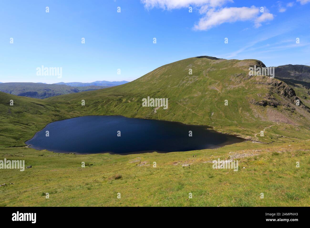 Vista Su Grisedale Tarn E La Catena Montuosa Di Helvellyn, La Foresta Di Grisedale, Il Lake District National Park, Cumbria, Inghilterra Foto Stock