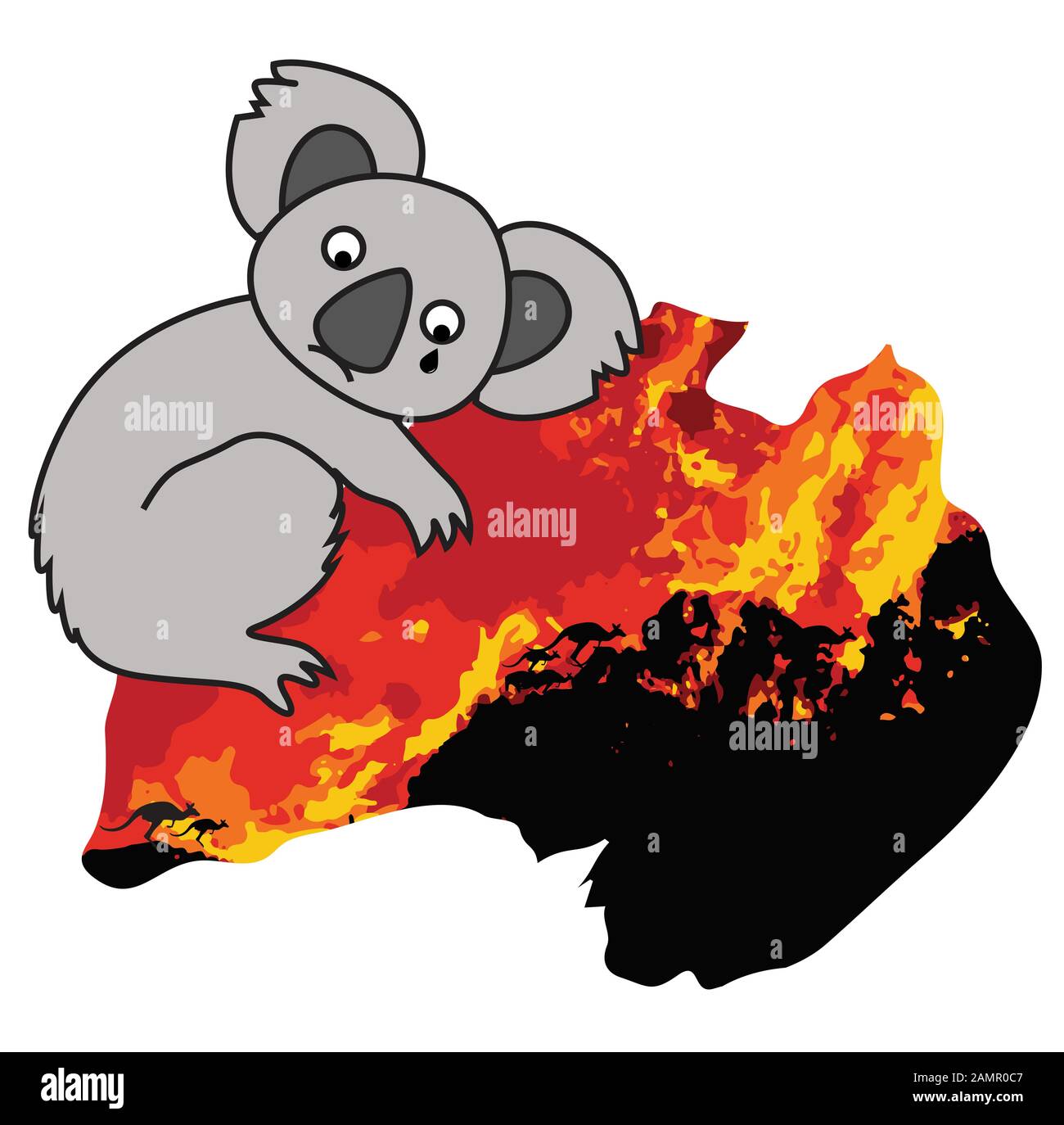 Koala che sta piangendo abbraccia la mappa Austraela Foto Stock