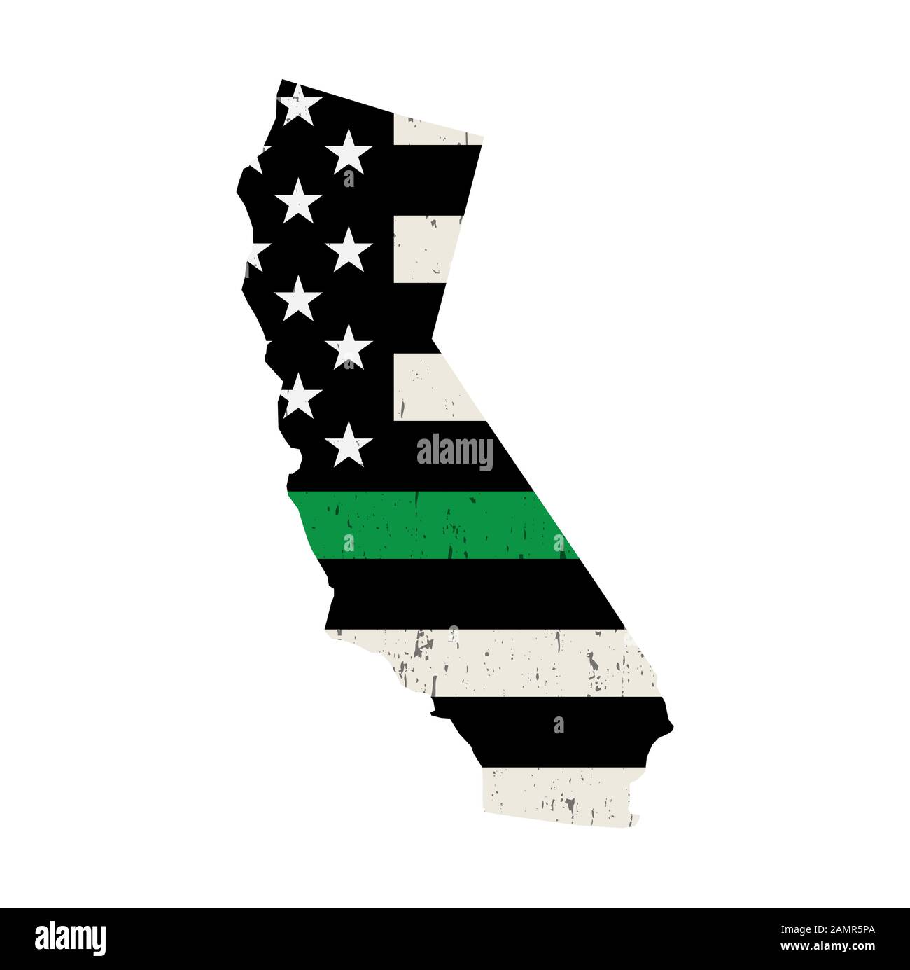 Una bandiera americana a forma di stato di sostegno militare della California illustrazione. Vector EPS 10 disponibile. Foto Stock