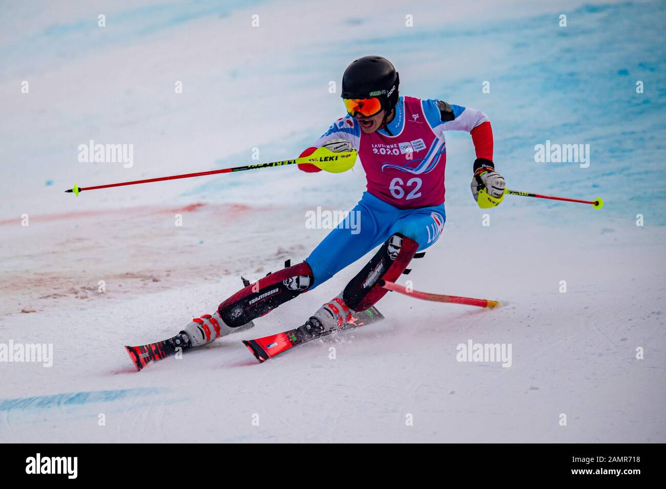Losanna, Svizzera. 14th Gen 2020. KEGHIAN Joachim (LUX) compete nello sci alpino Slalom Run 2 maschile durante i Giochi Olimpici Giovanili di Losanna 2020 presso il Centro Alpino Les Diablerets martedì 14 gennaio 2020. LOSANNA, SVIZZERA. Credito: Taka G Wu/Alamy Live News Foto Stock